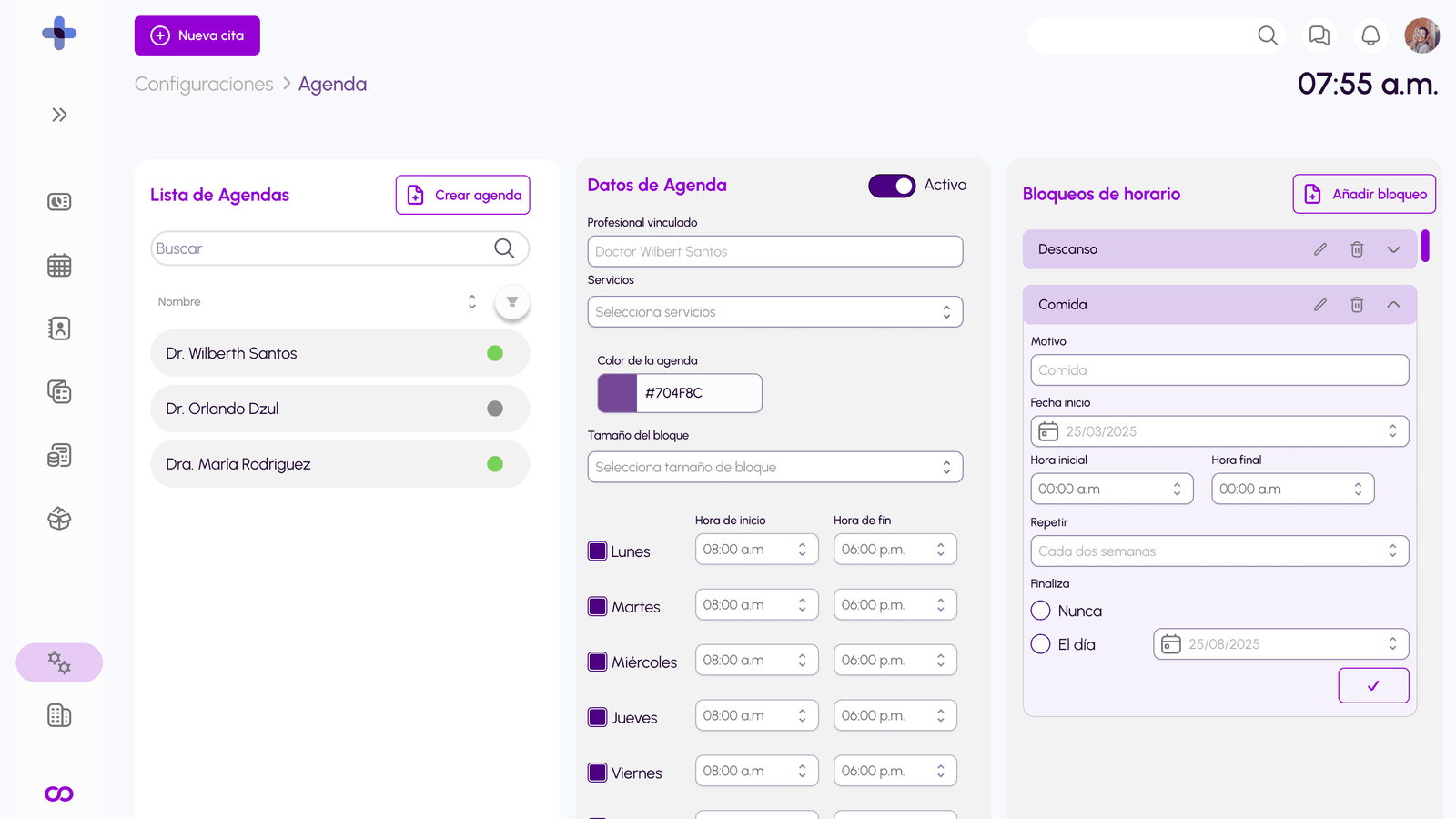 Configuraciones Agendas