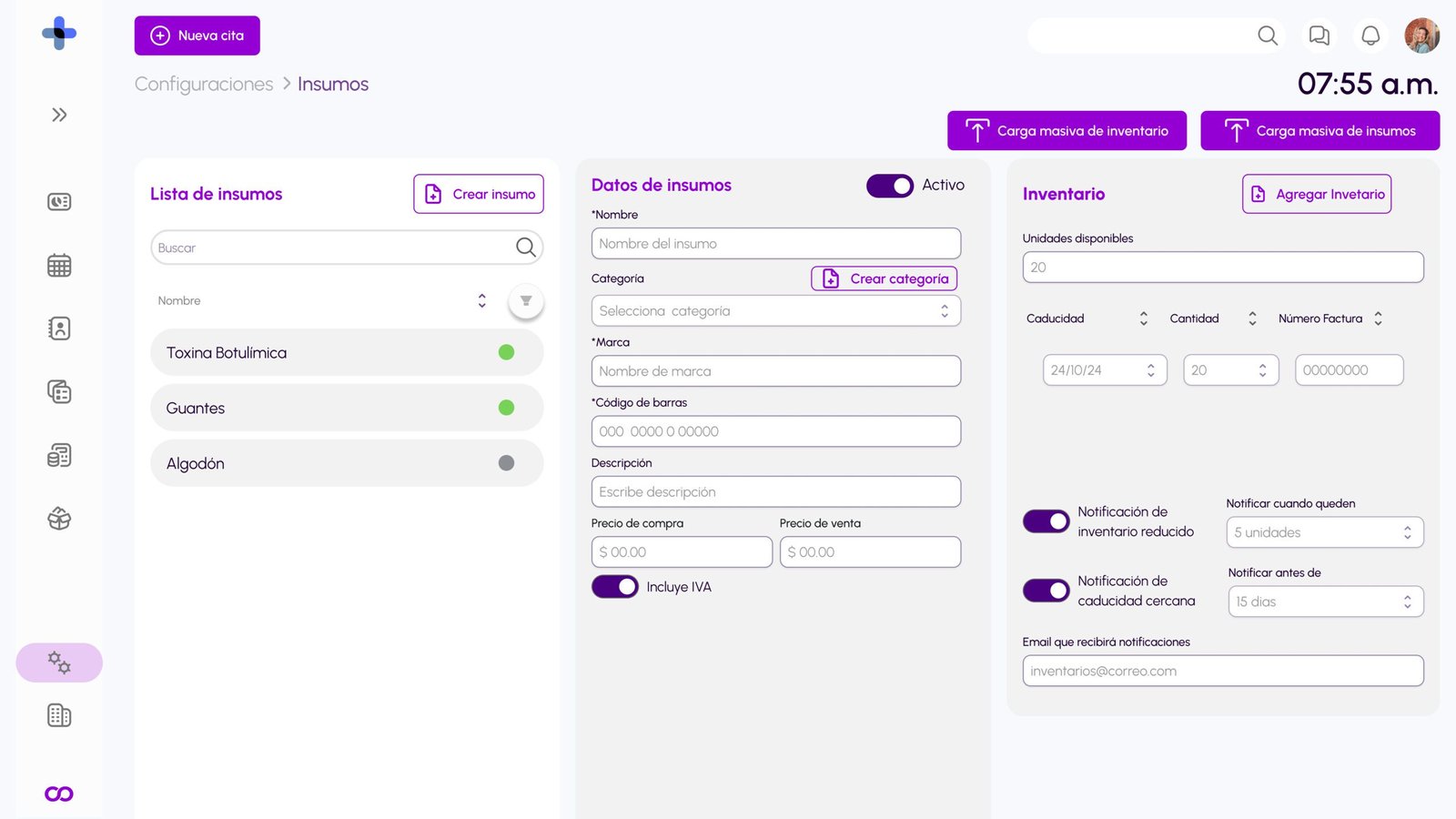 Configuraciones Insumos