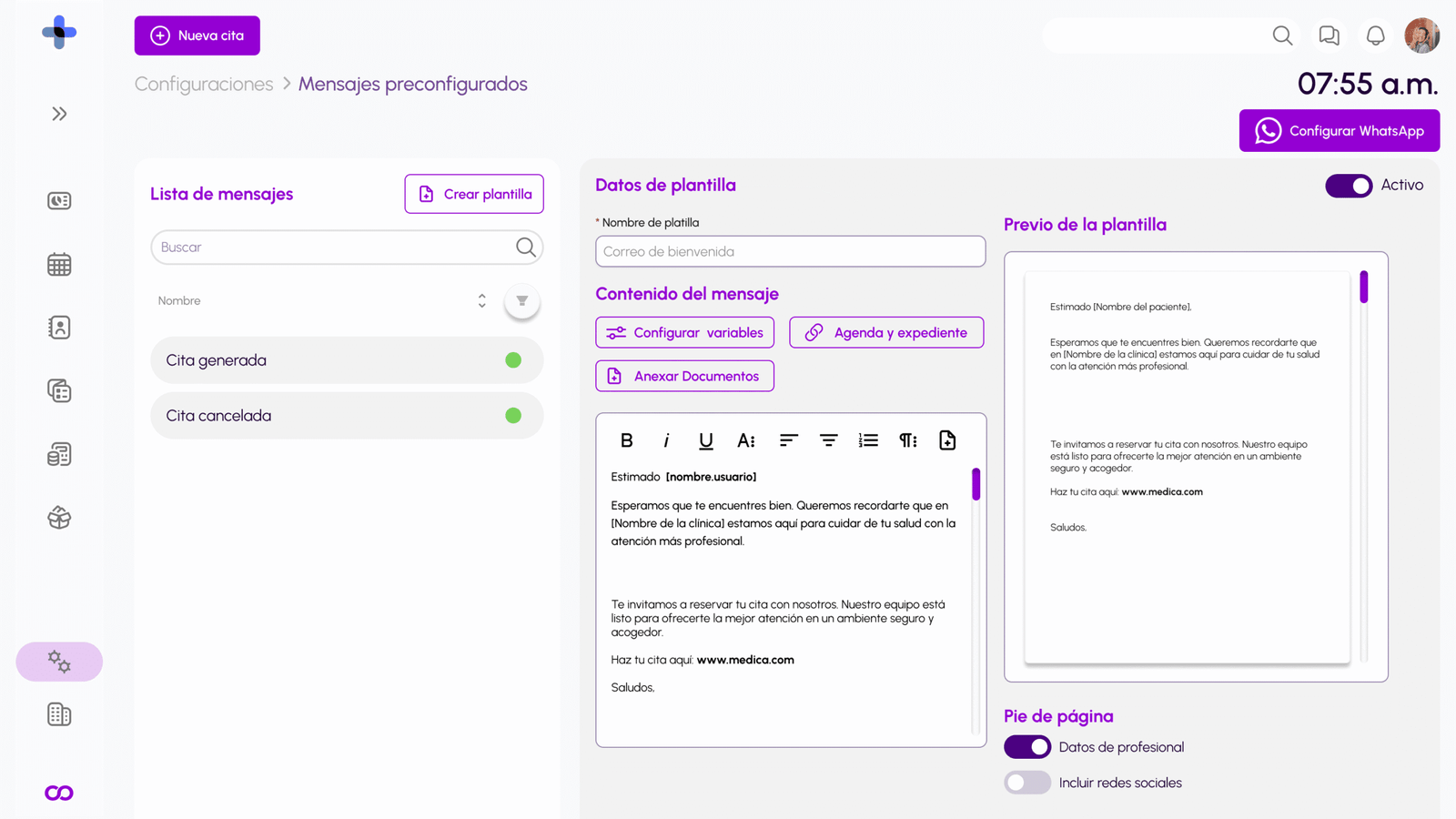 Configuraciones Mensaje preconfigurados