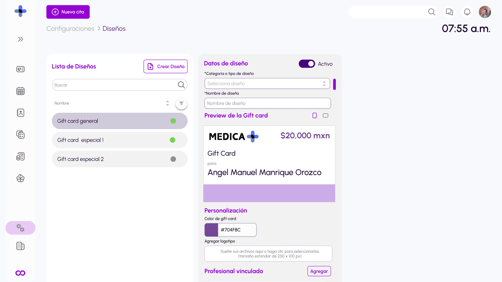 Configuraciones de diseños -Gift card