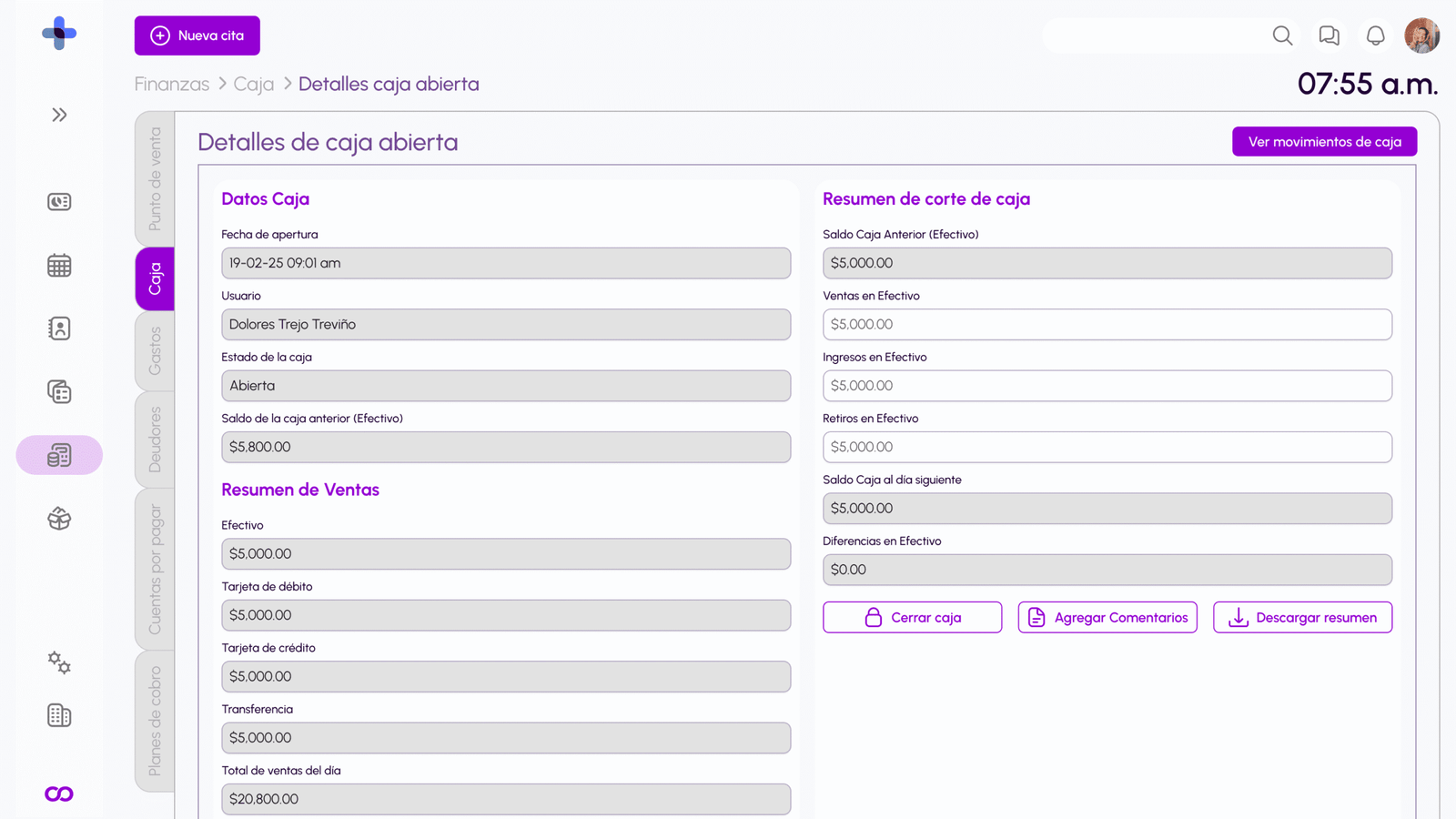 Detalles de caja abierta